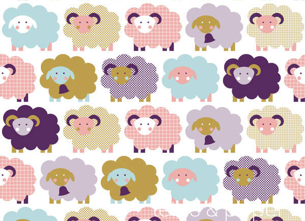 papel pintado infantil de ovejitas en color lila