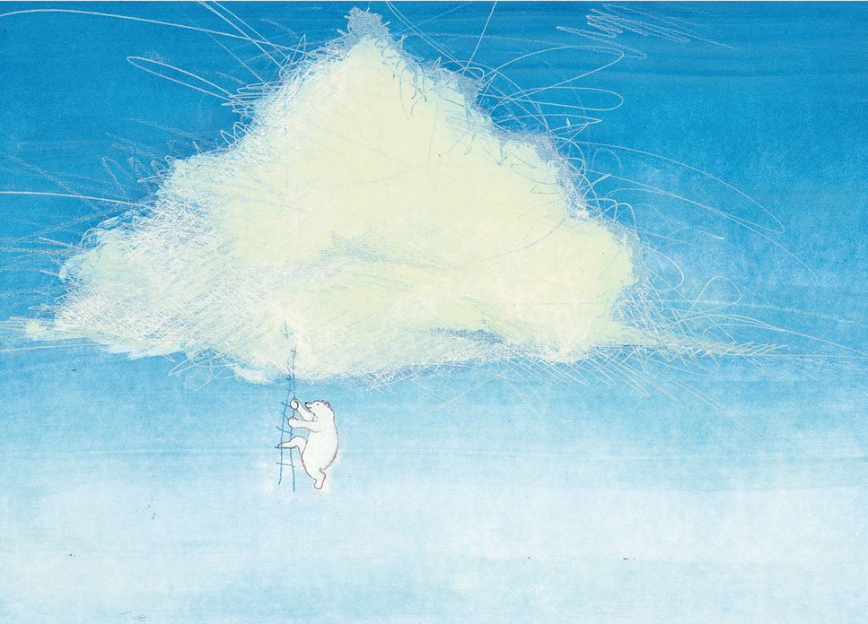 mural osos blanco escalando una nubes