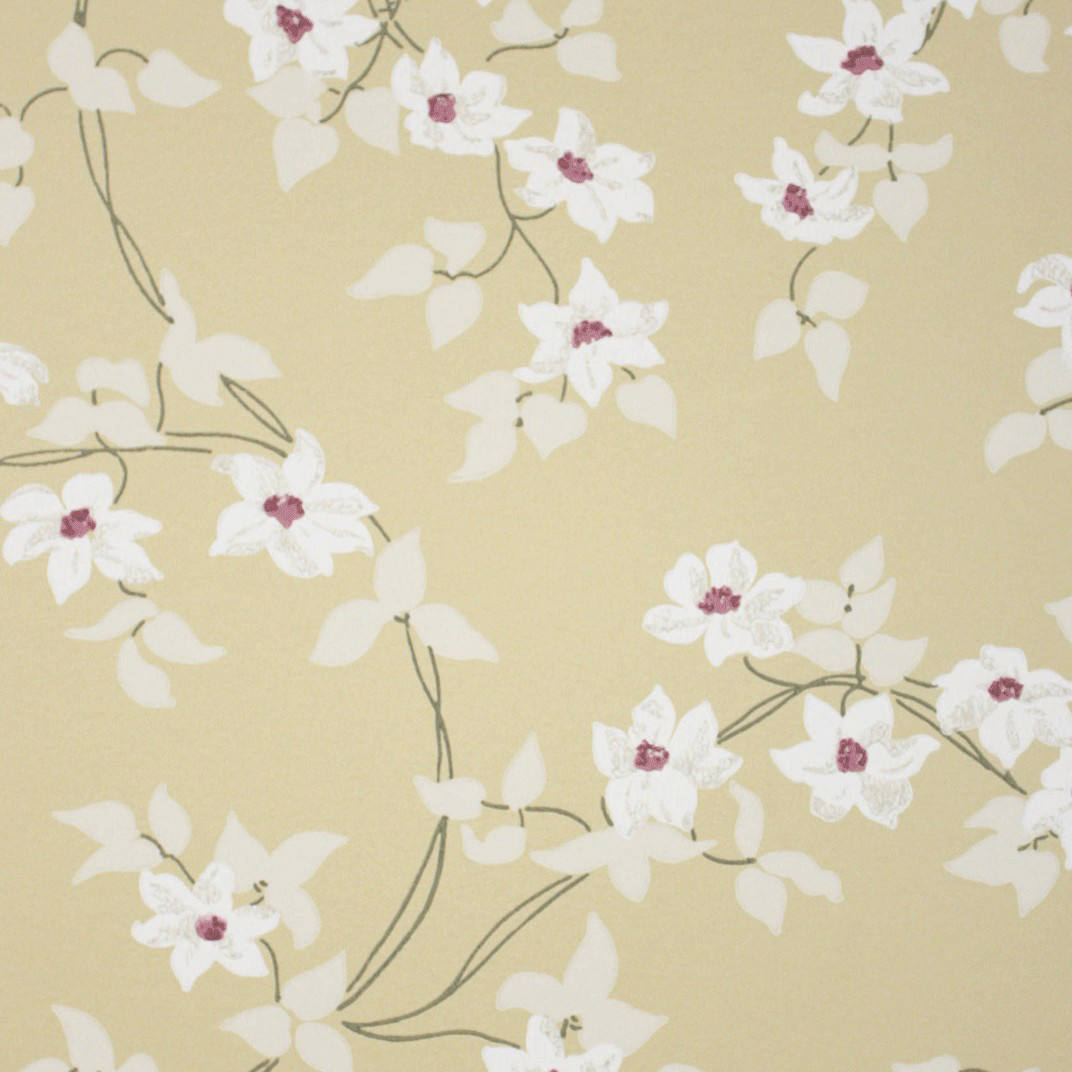 Papel delicadas flores blancas sobre amarillo | tienda online telas & papel
